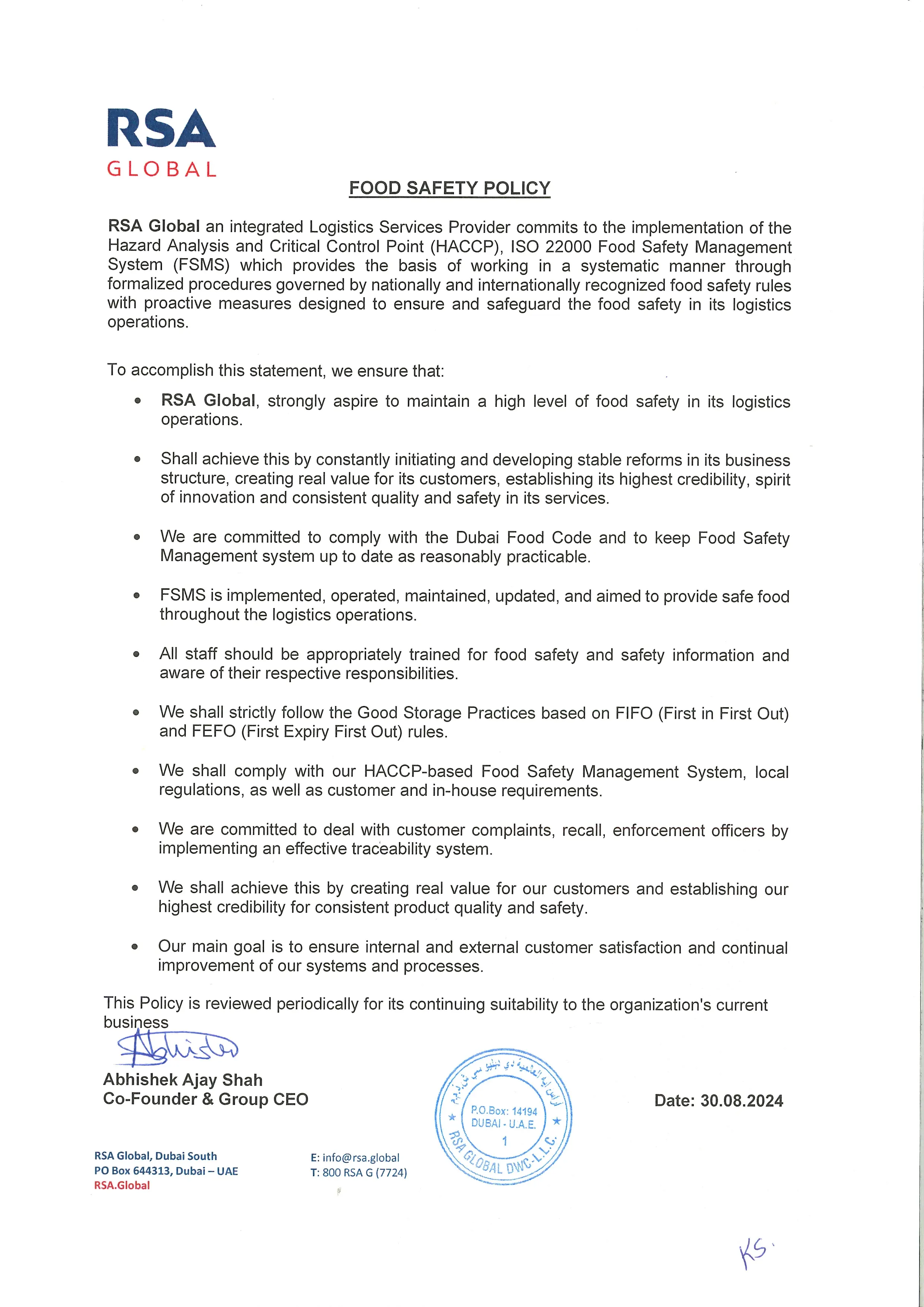 Food Safety Policy