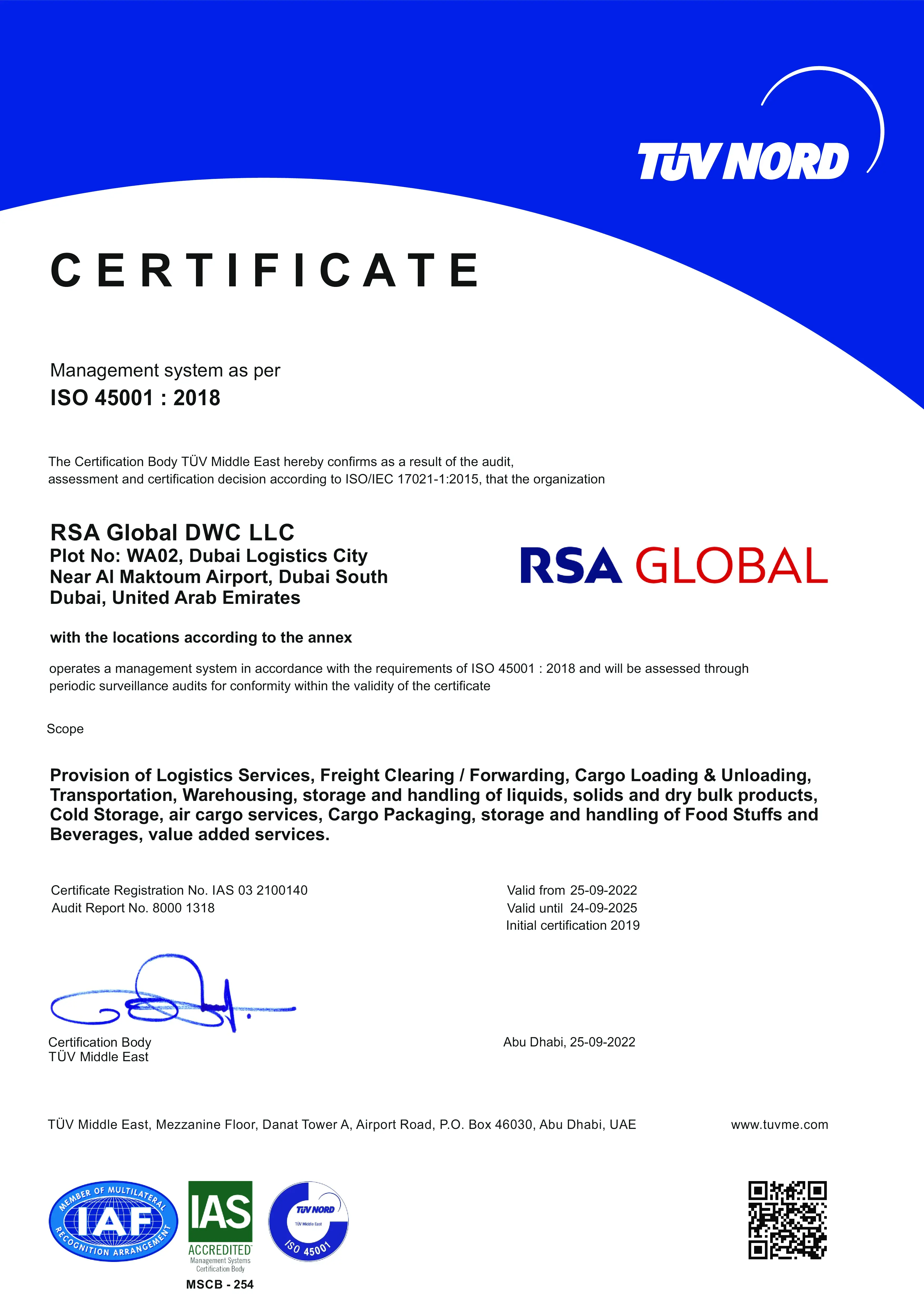 ISO 45001 Certificate